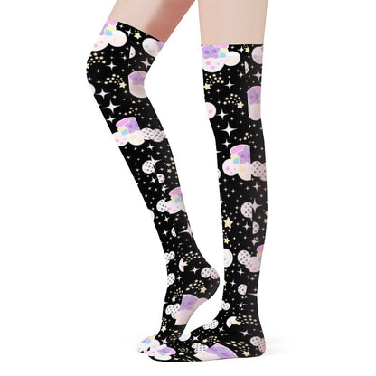 Shooting Star Clouds Over Knee Stocking Socks (Black)