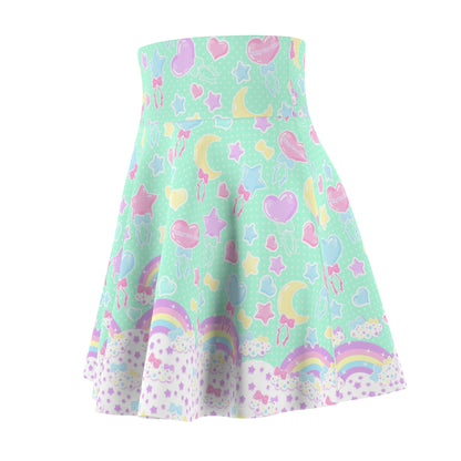 Pastel Party High Waist Skater Skirt (Mint)