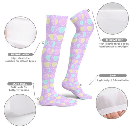 Sweet Love Hearts Over Knee Stocking Socks (Purple)