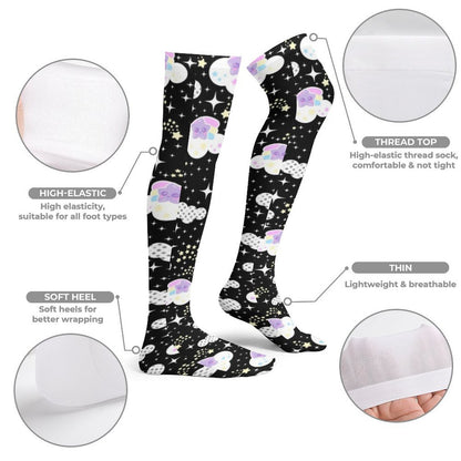 Shooting Star Clouds Over Knee Stocking Socks (Black)