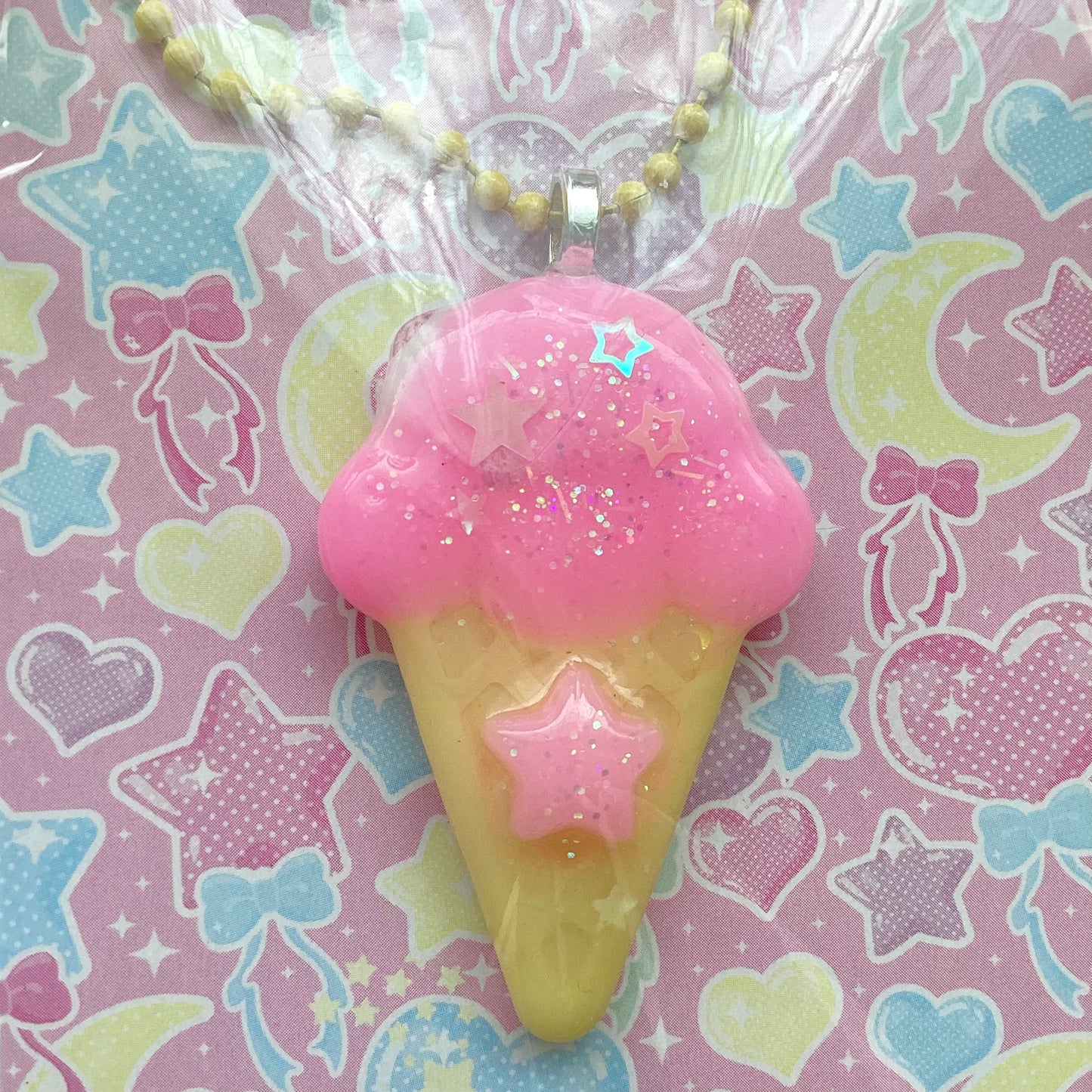 Pink Strawberry Magic Scoop Ice Cream Necklace Mahou Kei Fairy Kei Yume Kawaii
