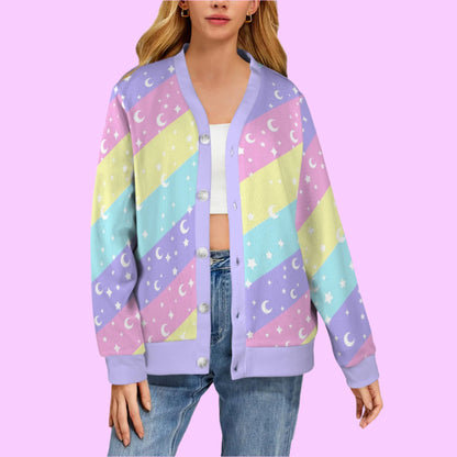 Cosmic Rainbow Women's Ribbed Button Up Cardigan