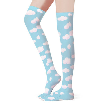 Dreamy Clouds Over Knee Stocking Socks (Sky Blue)