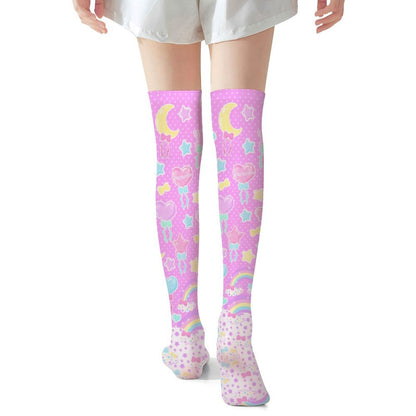 Pastel Party Over Knee Stocking Socks (Pink)