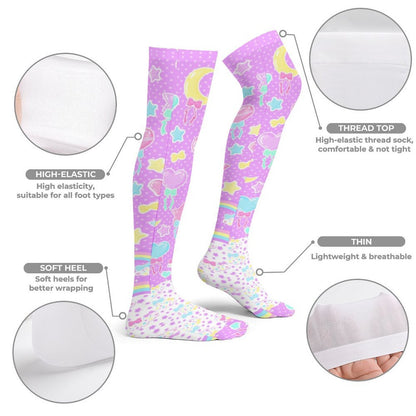 Pastel Party Over Knee Stocking Socks (Lavender)