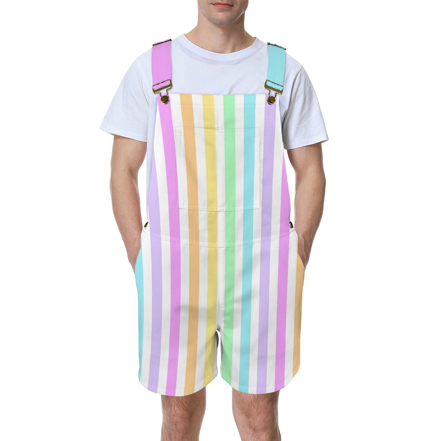 Fruity Rainbow Unisex Shorts Overalls With Adjustable Straps And Pockets (Stripes)