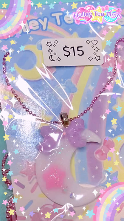 Fairy Magical Moon Wishing Sparkle Necklace (White, Purple, Pink)