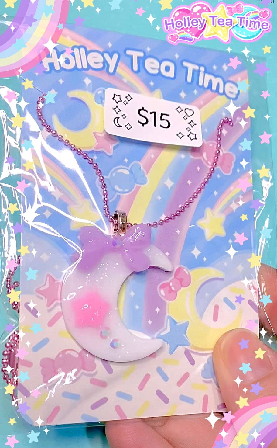 Fairy Magical Moon Wishing Sparkle Necklace (White, Purple, Pink)