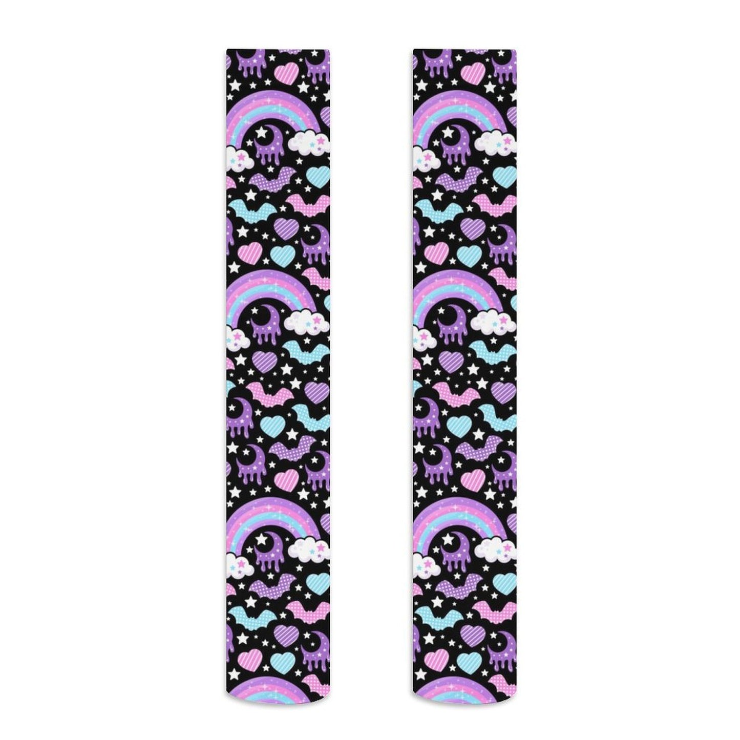 Rainbow Spooky Bats Over Knee Stocking Socks (Black)