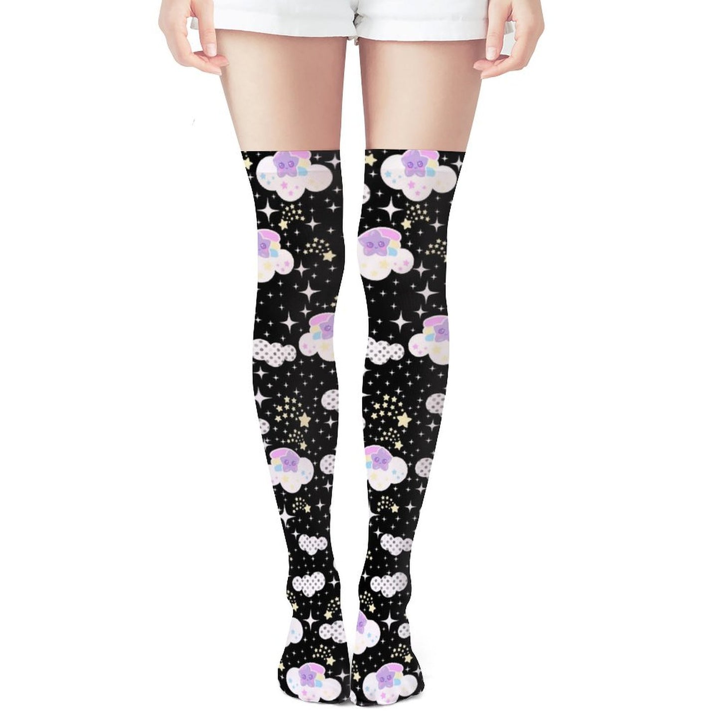 Shooting Star Clouds Over Knee Stocking Socks (Black)