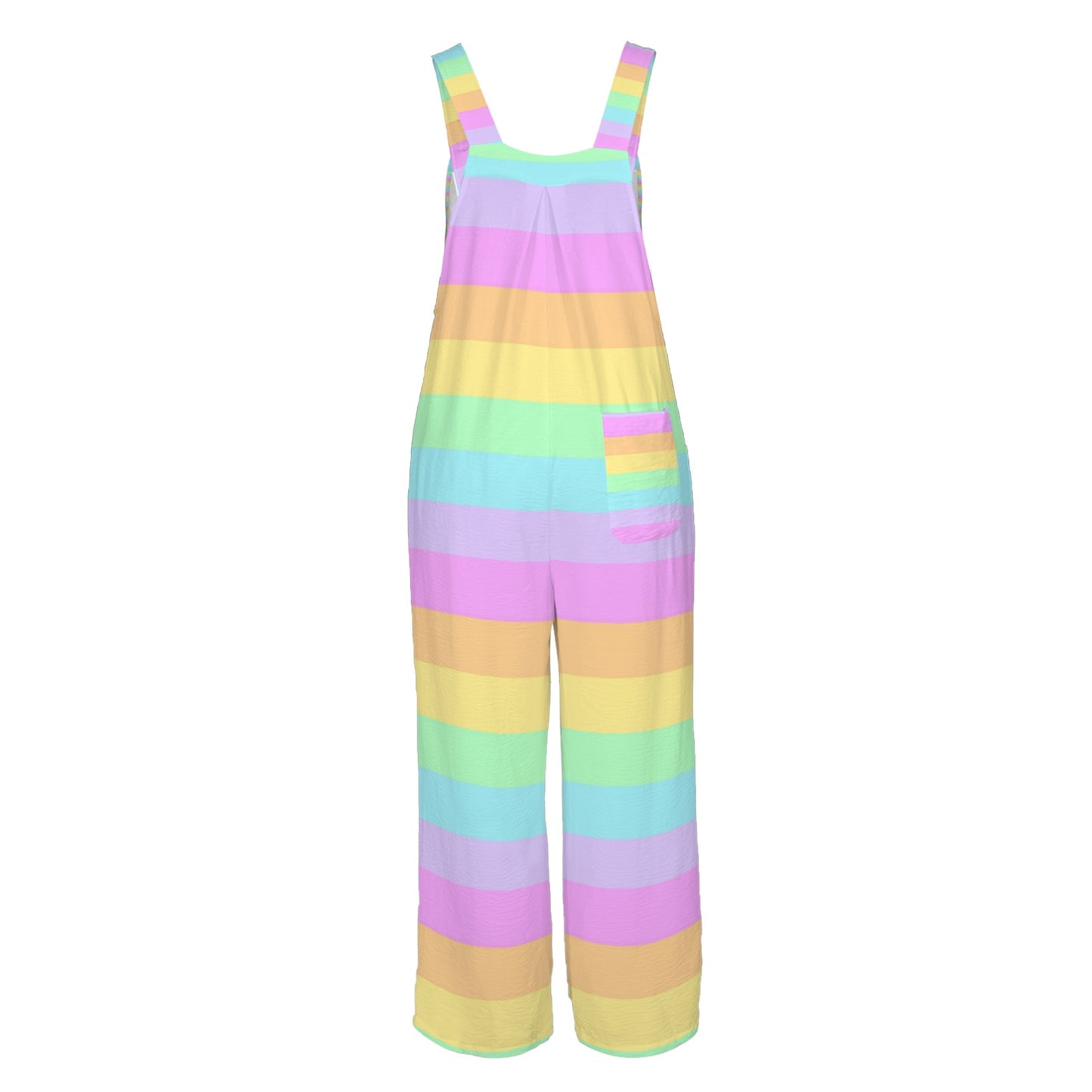 Fruity Rainbow Adjustable Strap Wide Leg Jumpsuit Overalls With Pockets (Color Block)