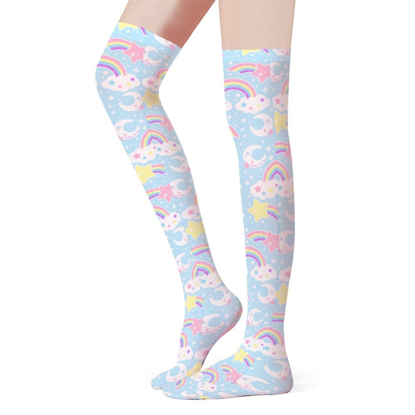 Dreamy Rainbow Over Knee Stocking Socks (Blue)