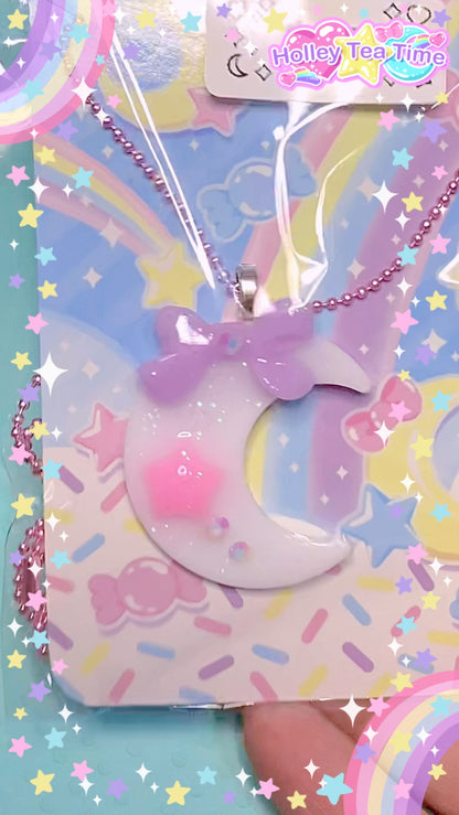 Fairy Magical Moon Wishing Sparkle Necklace (White, Purple, Pink)