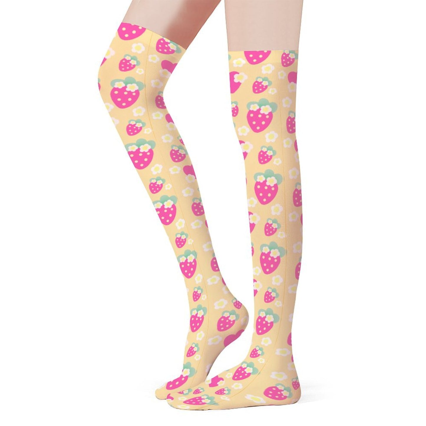 Strawberry Cutie Over Knee Stocking Socks (Fruity Berry Yellow)