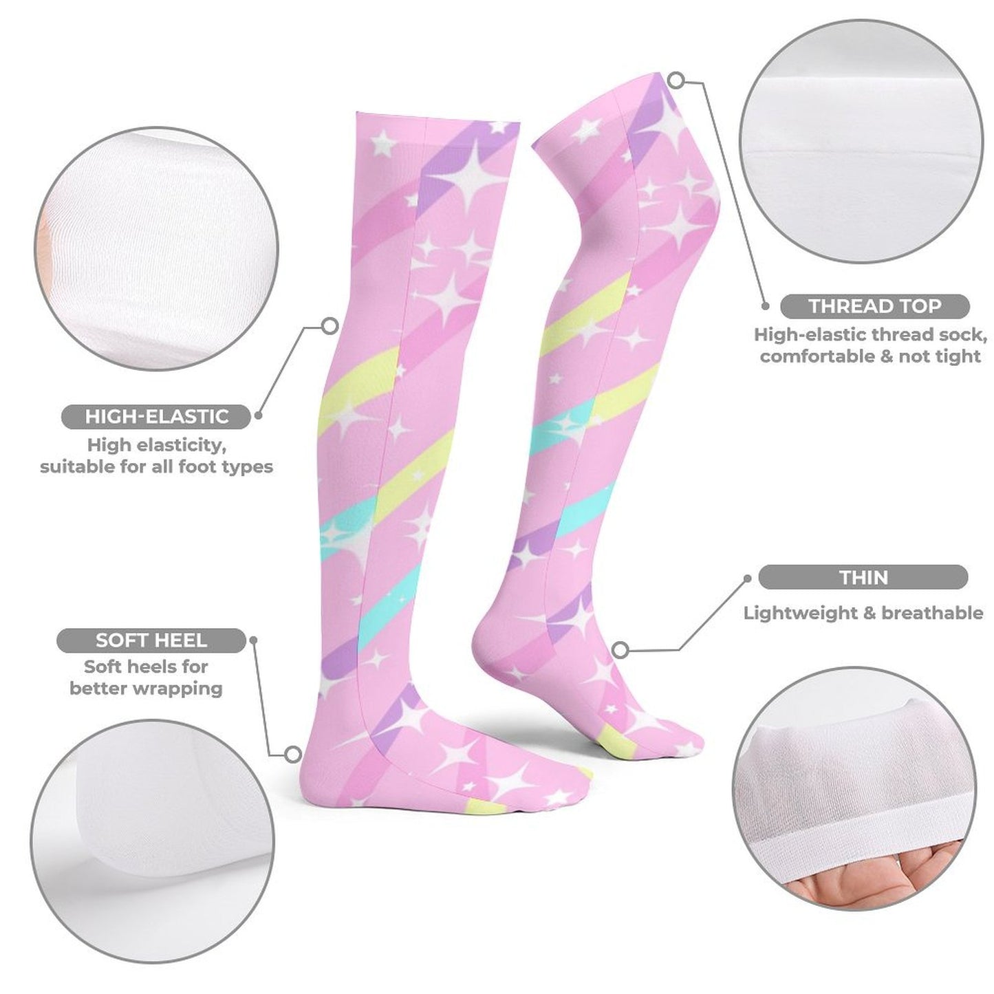 Sparkle Stars Over Knee Stocking Socks (Pink)