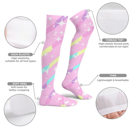 Sparkle Stars Over Knee Stocking Socks (Pink)