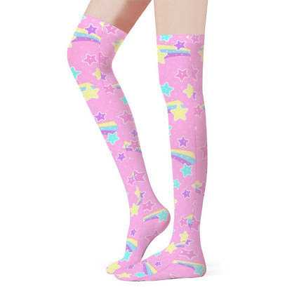 Starry Party Over Knee Stocking Socks (Pink)
