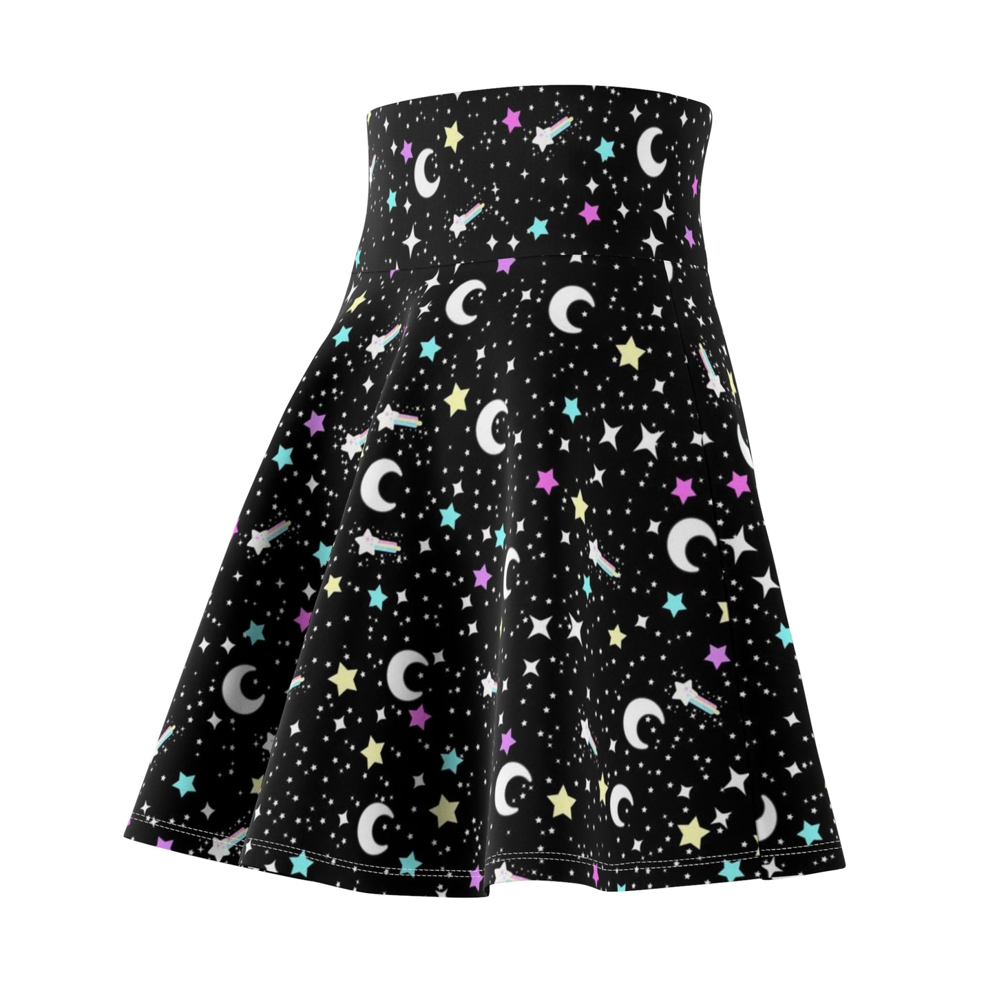 Starry Glitter Black High Waist Skater Skirt