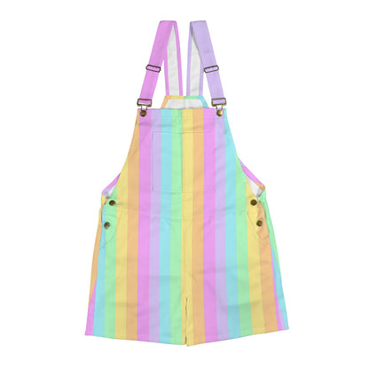 Fruity Rainbow Unisex Shorts Overalls With Adjustable Straps And Pockets (Color Block)