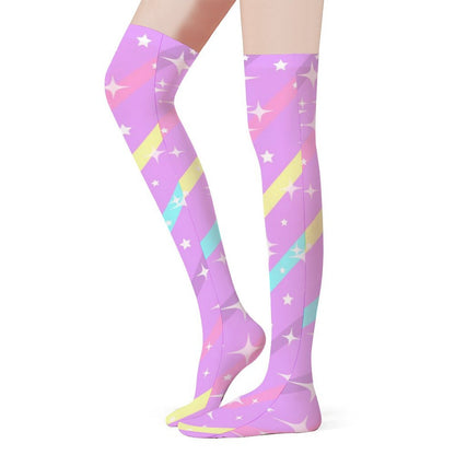 Sparkle Stars Over Knee Stocking Socks (Purple)