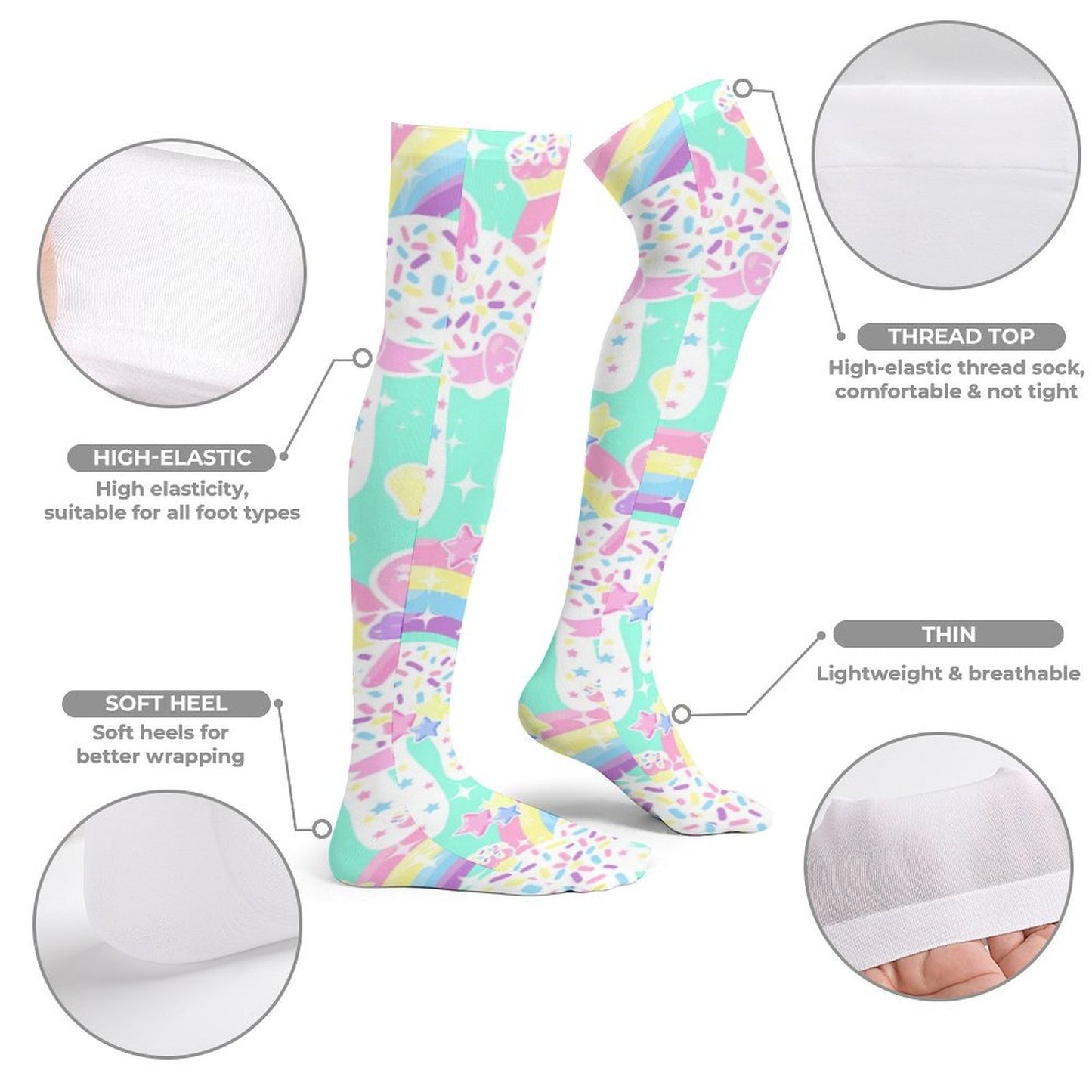 Rainbow Sweets Over Knee Stocking Socks (Mint)