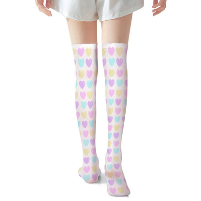 Sweet Love Hearts Over Knee Stocking Socks (White)