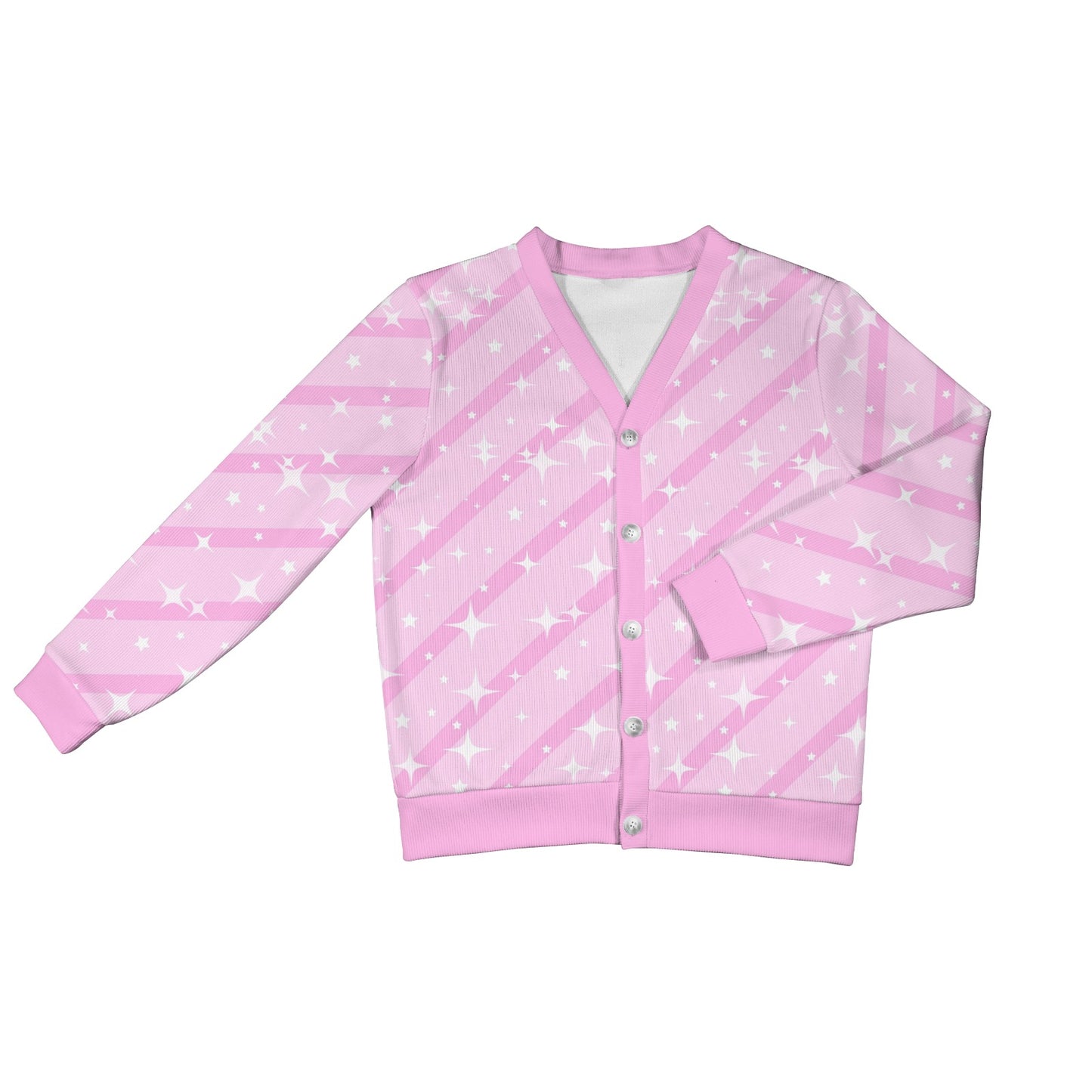 Bubblegum Bunny Pink Stripes Women's Ribbed Button Up Cardigan