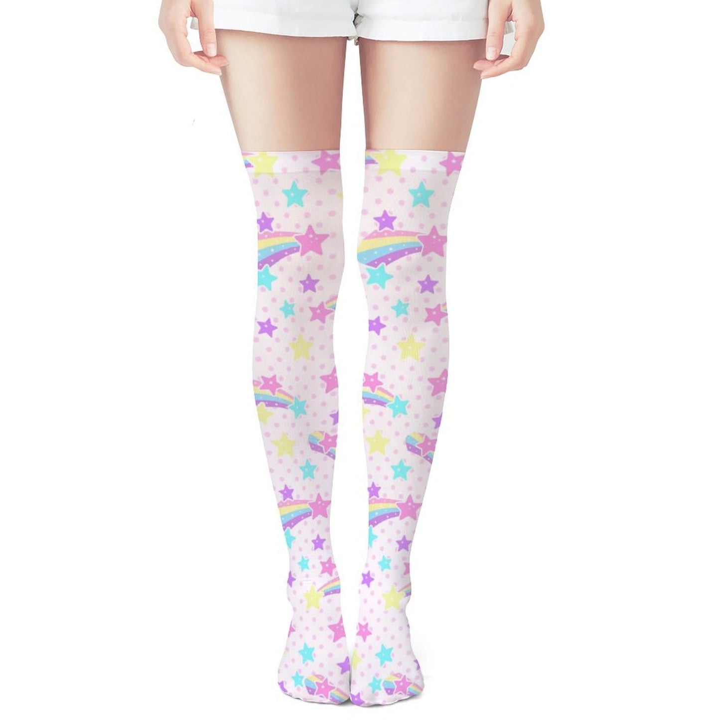 Starry Party Over Knee Stocking Socks (White)
