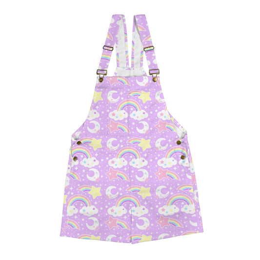 Dreamy Rainbow Purple Unisex Shorts Overalls With Adjustable Straps And Pockets