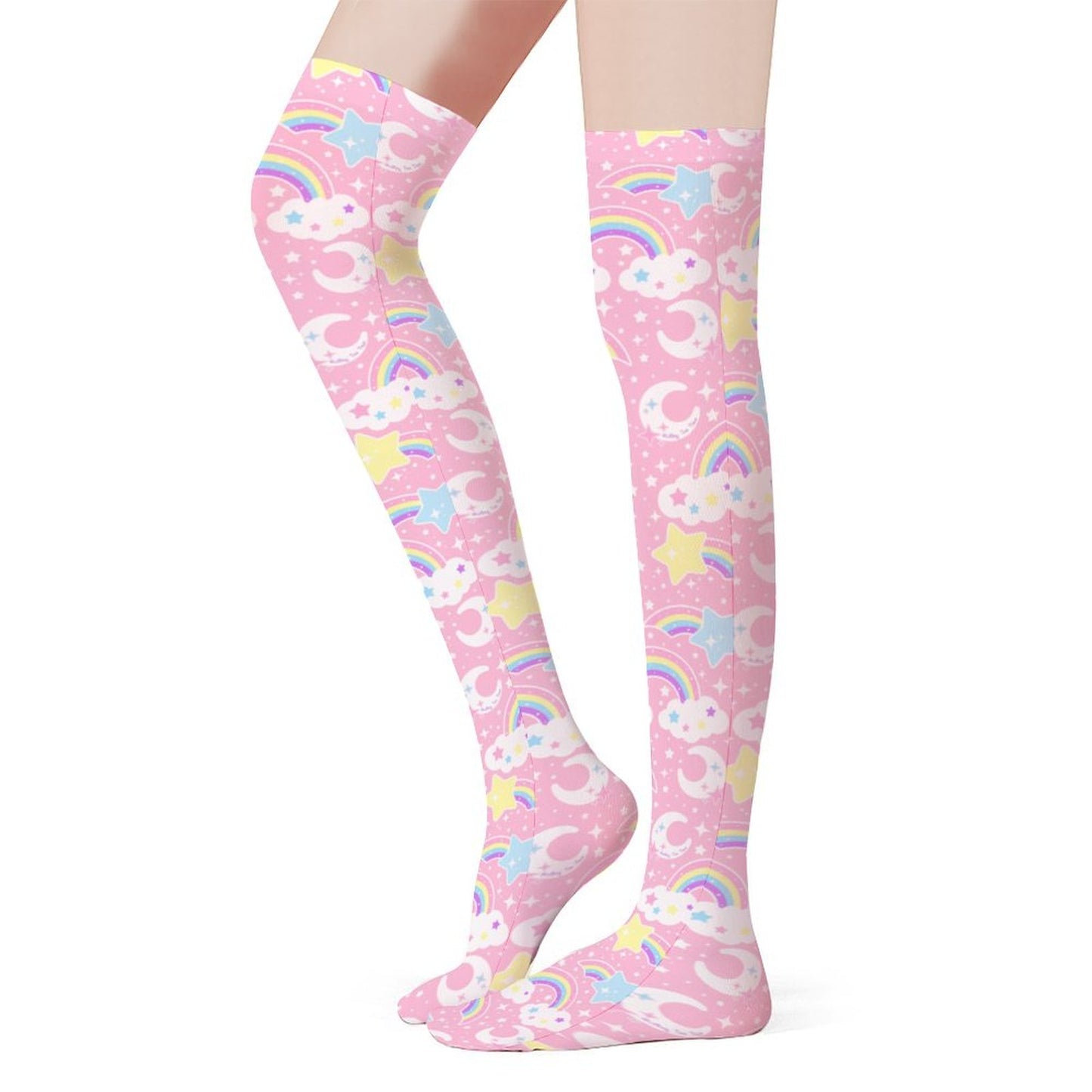 Dreamy Rainbow Over Knee Stocking Socks (Pink)