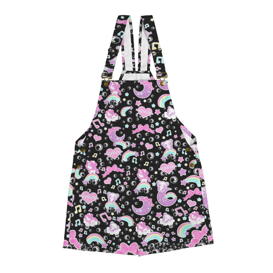 Bubbly Dreams Black Unisex Shorts Overalls With Adjustable Straps And Pockets