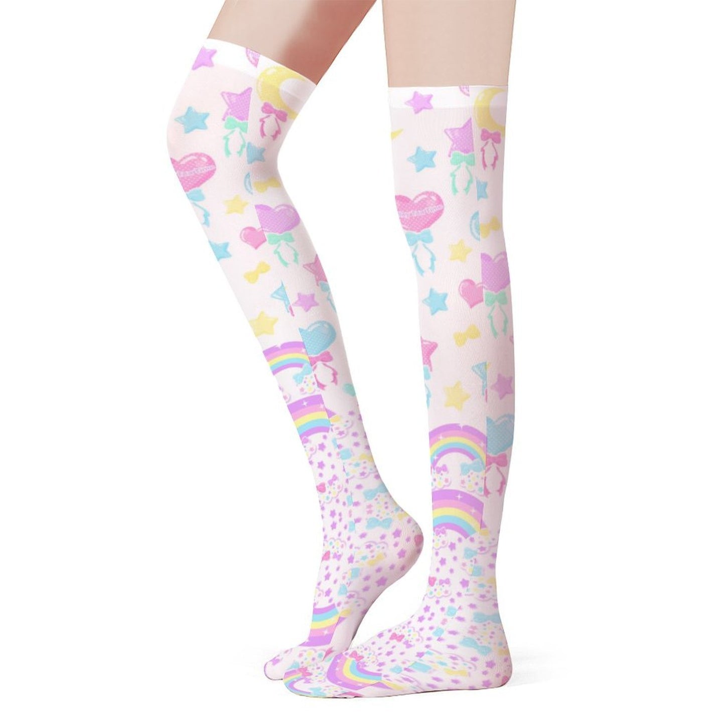 Pastel Party Over Knee Stocking Socks (White)