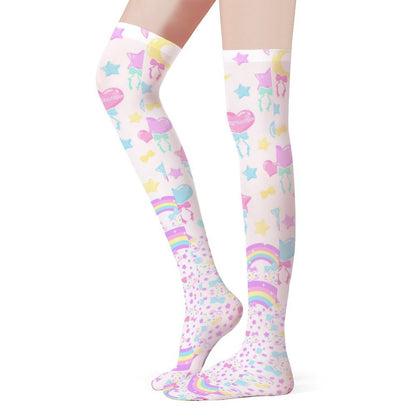 Pastel Party Over Knee Stocking Socks (White)