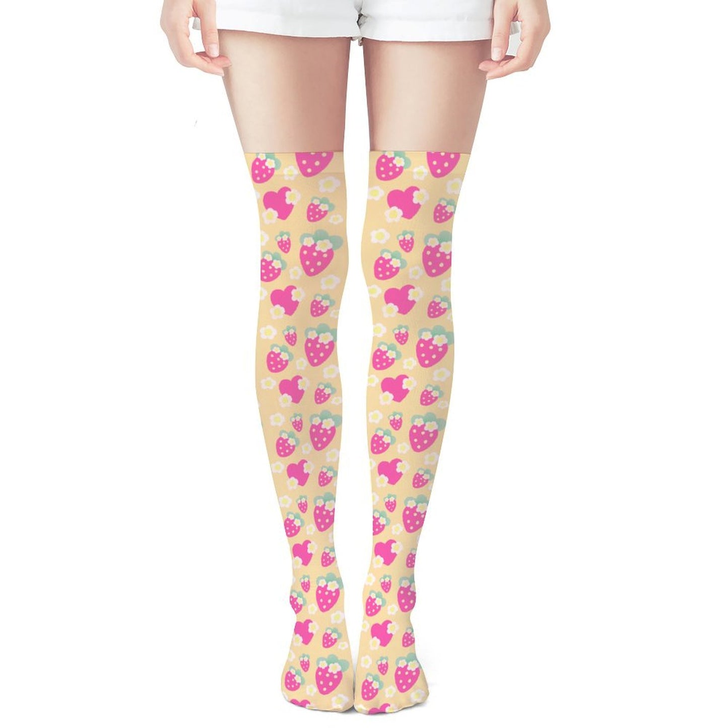 Strawberry Cutie Over Knee Stocking Socks (Fruity Berry Yellow)