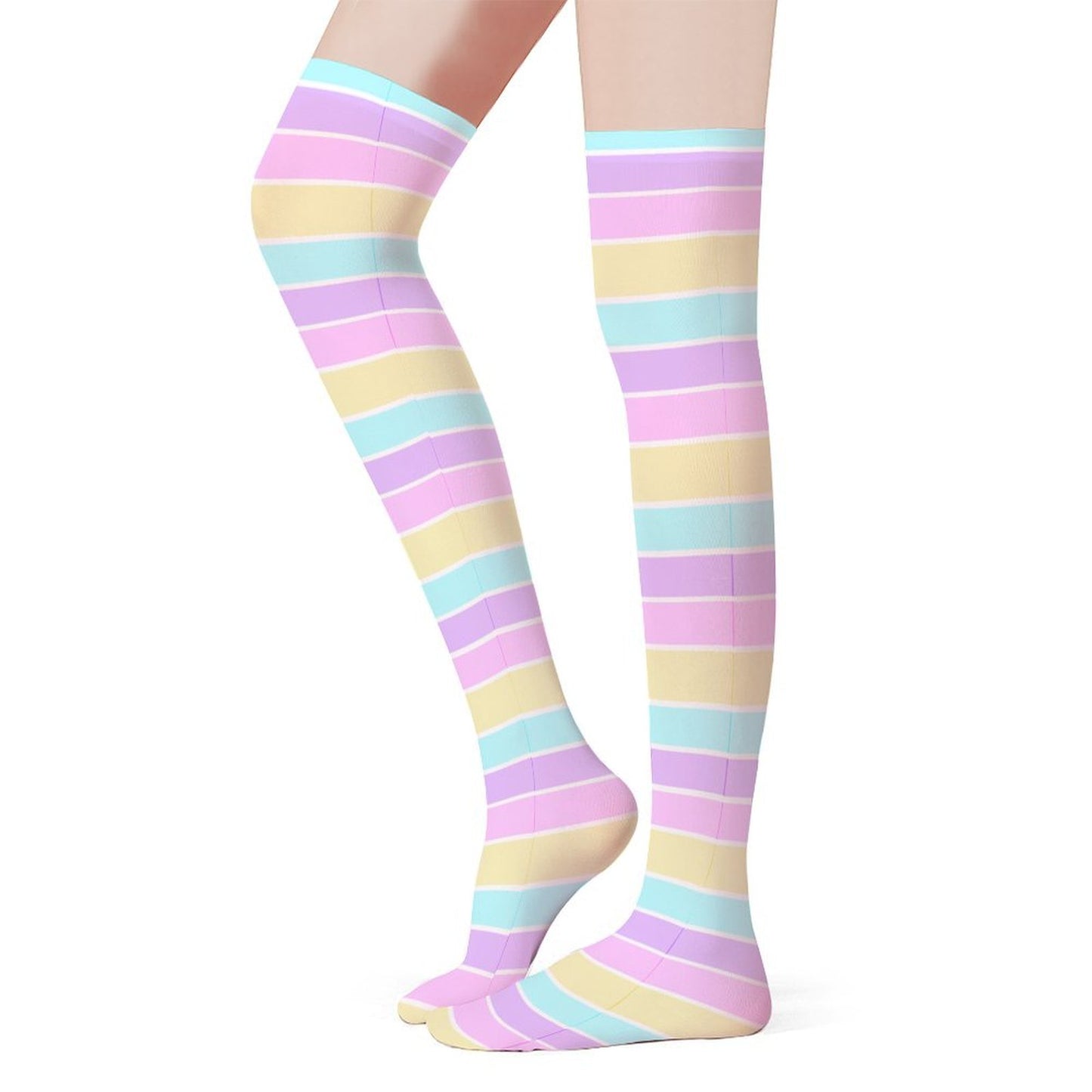 Pastel Stripes Over Knee Stocking Socks