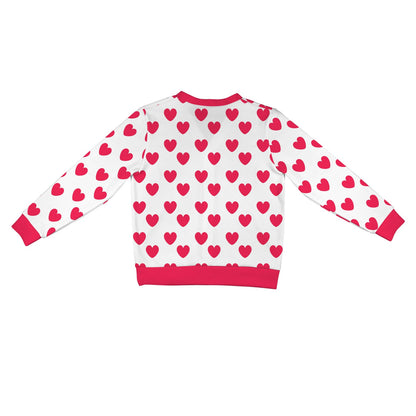 Sweet Love Hearts Ribbed Button Up Cardigan (Red x White)