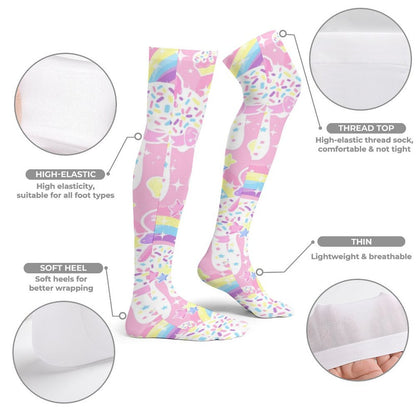 Rainbow Sweets Over Knee Stocking Socks (Pink)