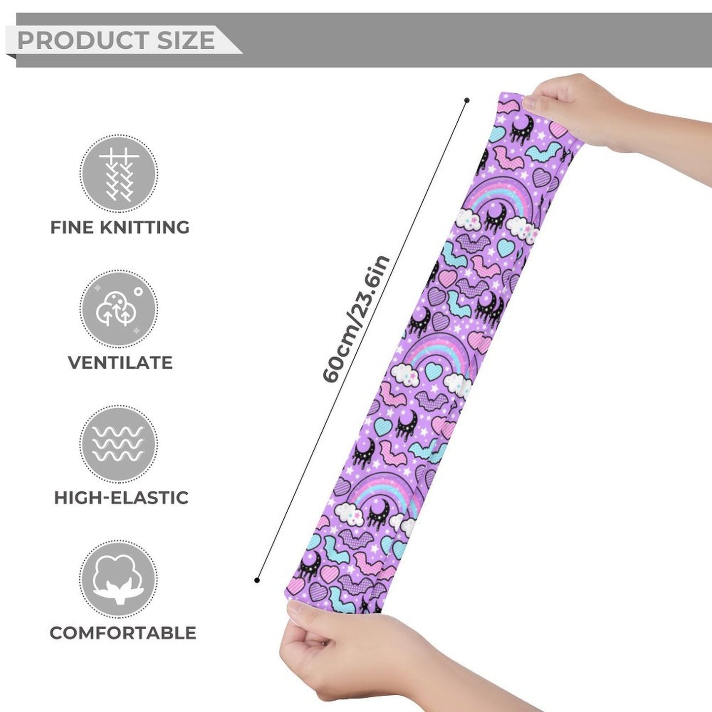 Rainbow Spooky Bats Over Knee Stocking Socks (Purple)