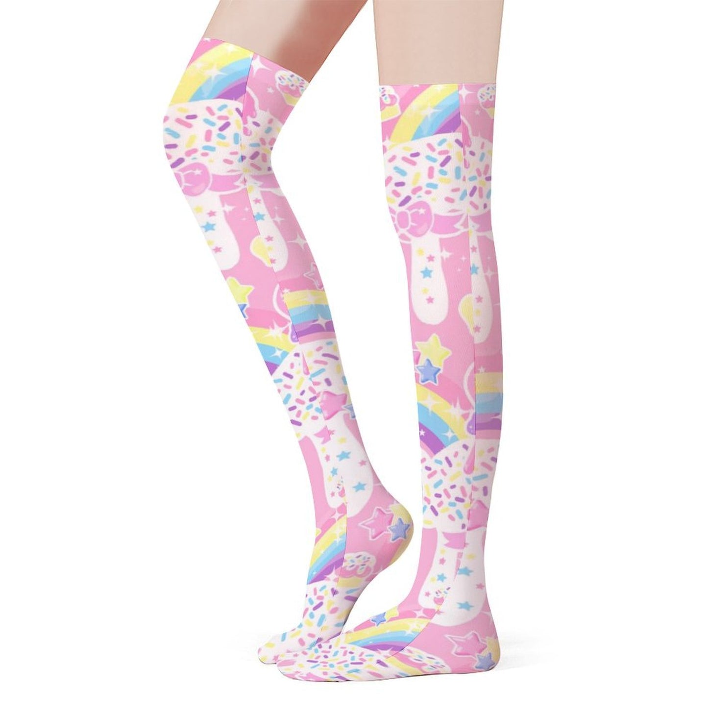 Rainbow Sweets Over Knee Stocking Socks (Pink)