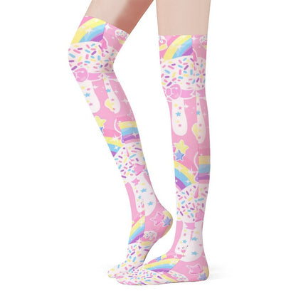 Rainbow Sweets Over Knee Stocking Socks (Pink)