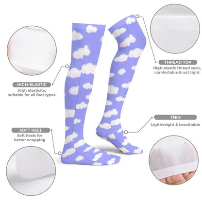 Dreamy Clouds Over Knee Stocking Socks (Periwinkle)