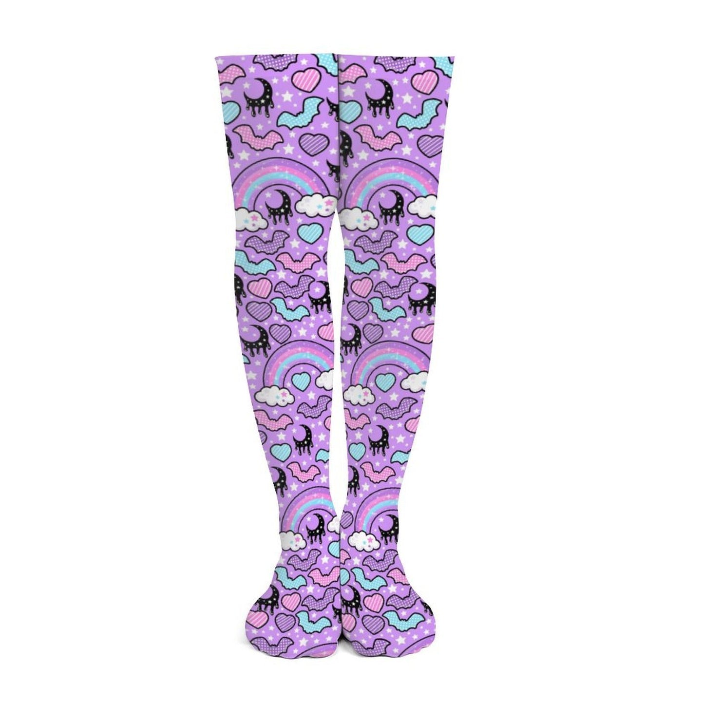Rainbow Spooky Bats Over Knee Stocking Socks (Purple)
