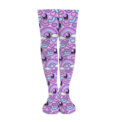Rainbow Spooky Bats Over Knee Stocking Socks (Purple)