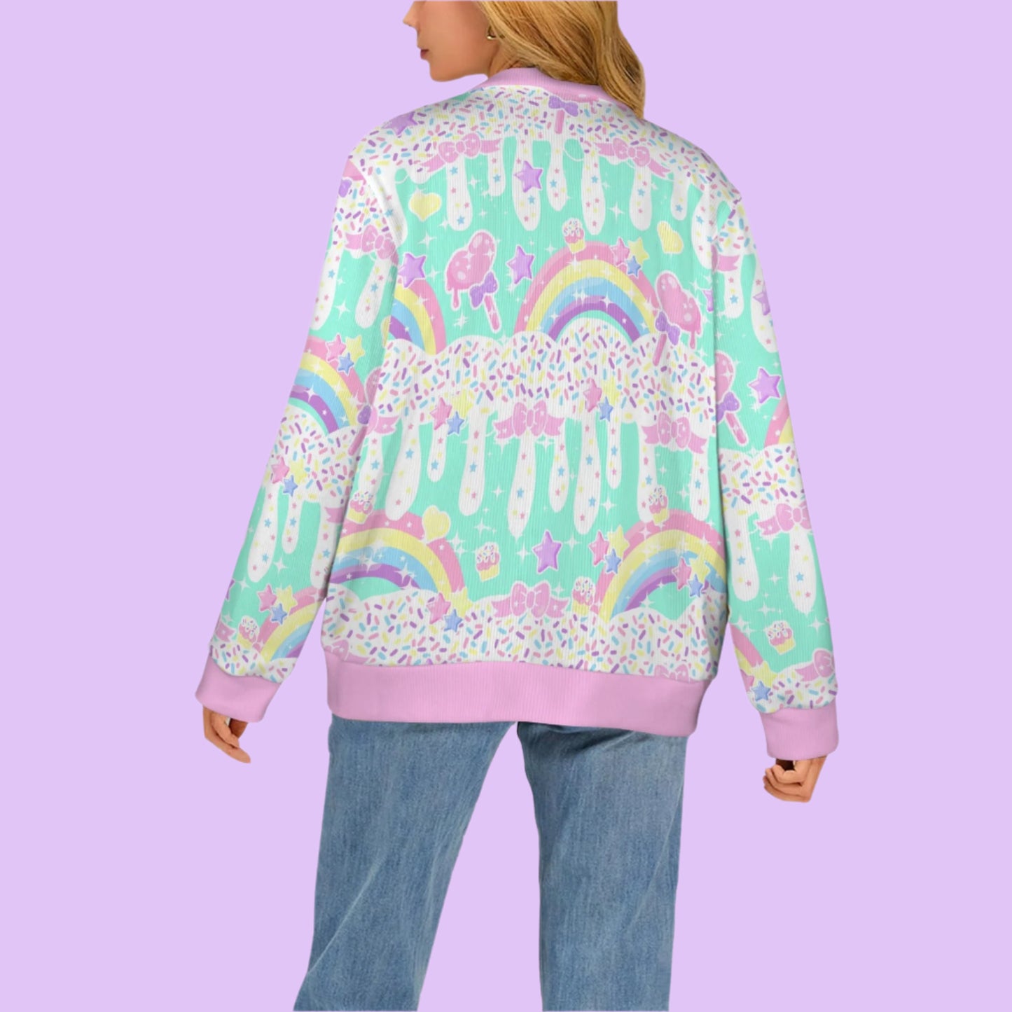 Rainbow Sweets Mint Women's Ribbed Button Up Cardigan