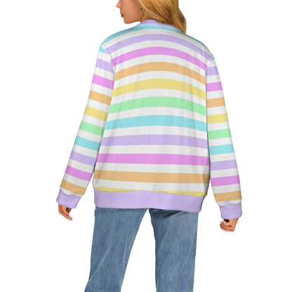Fruity Rainbow Ribbed Button Up Cardigan (Stripes)