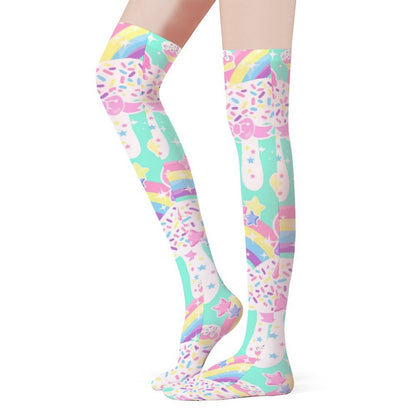 Rainbow Sweets Over Knee Stocking Socks (Mint)