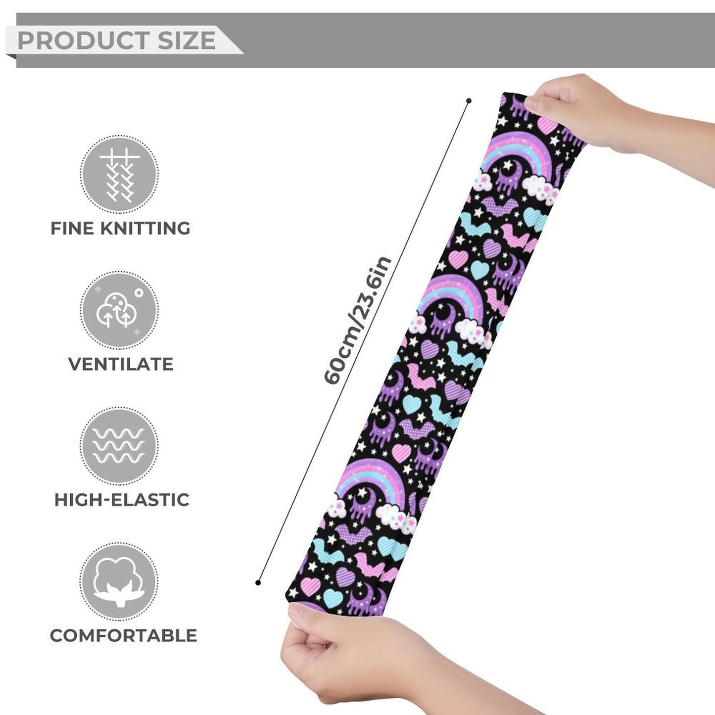 Rainbow Spooky Bats Over Knee Stocking Socks (Black)