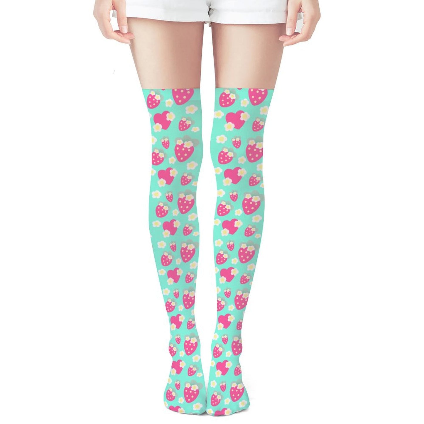 Strawberry Cutie Over Knee Stocking Socks (Fruity Berry Mint)