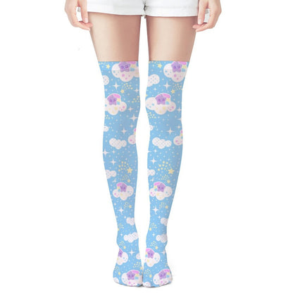 Shooting Star Clouds Over Knee Stocking Socks (Blue)