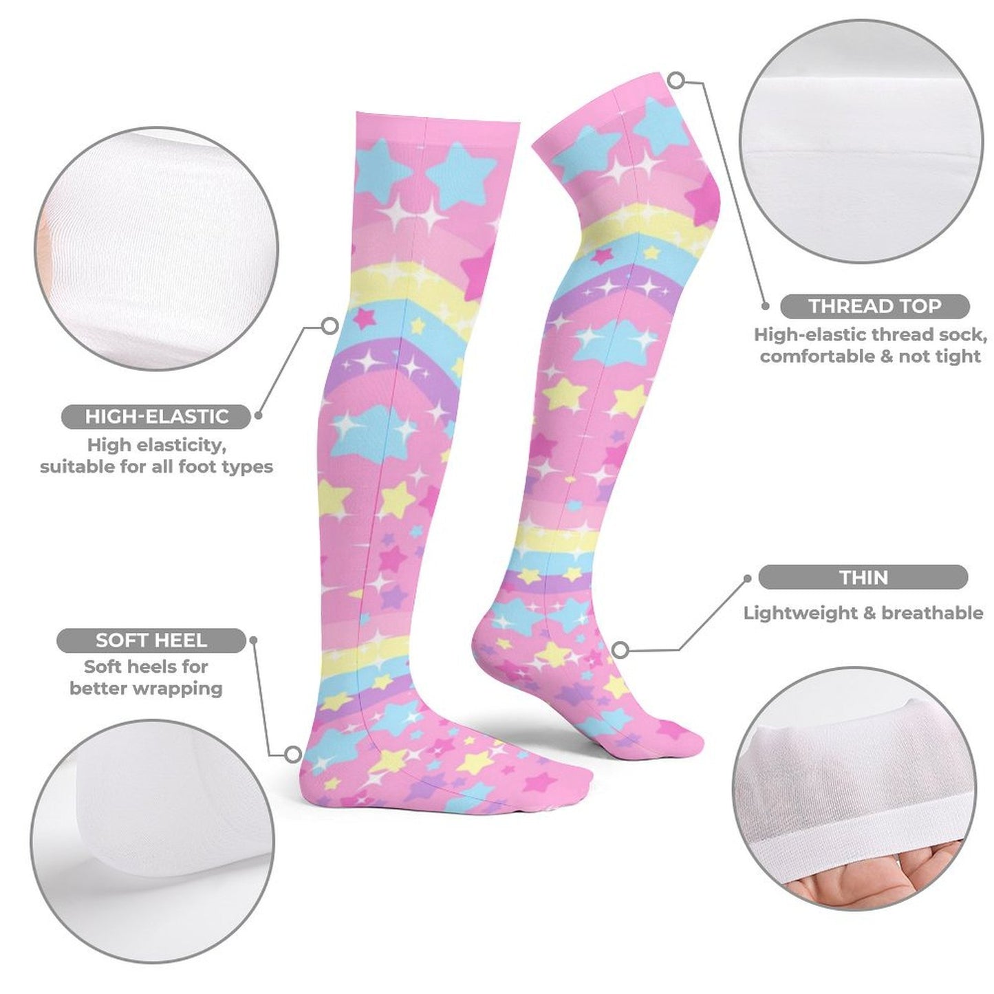 Bubbles Rainbow Land Over Knee Stocking Socks